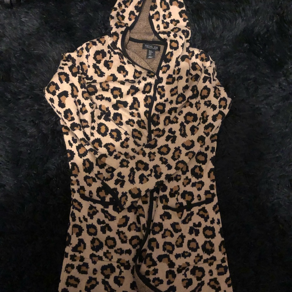 Rachel Zoe cheetah print hooded open cardigan women’s XS